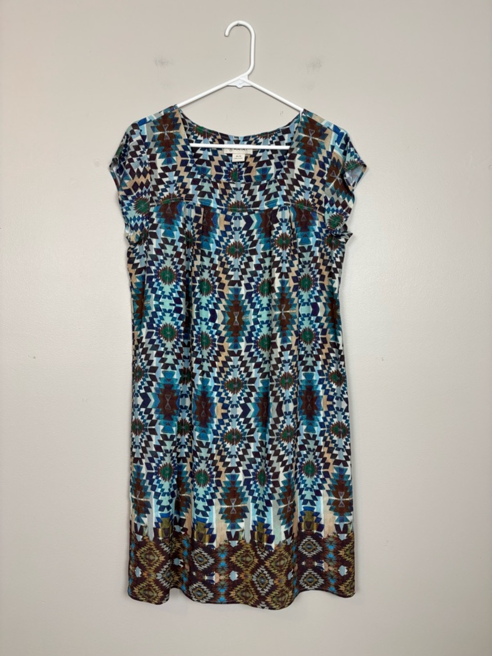 Ariat Dress Womens Med Kallie Southwestern Geometric Shift Blue Brown Rayon